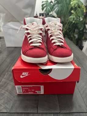 Nike Red Suede High-Top Sneakers with White Laces
